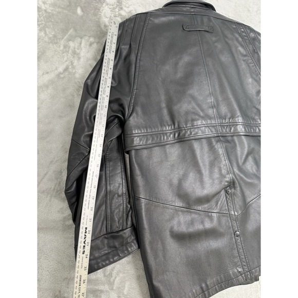 Vintage Wilsons Black Leather Jacket Mens Large L Field Overcoat 90s Y2K Read - Picture 8 of 11
